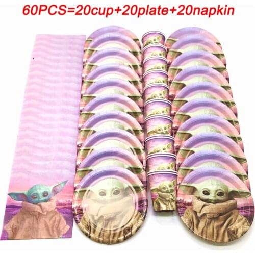 The Child Mandalorian Wars Baby Yoda Party Theme Birthday Decor Supplies Tableware Pink Cups Plates Napkin Baby Shower Party Set