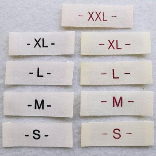 DIY 100Pcs/Lot Natural Offwhite Cotton Size Label Clothing Print Tags Silk Screen Garment Tags XS-XXXL Fold At Both Ends