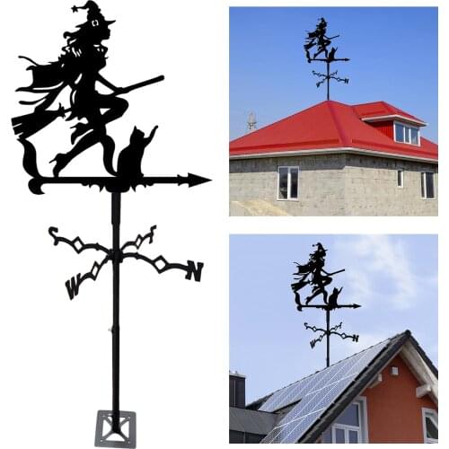 Stainless Weather Vane Witch Figurine Practical Wind Direction Indicator Farm Scene Home Garden Measuring Tool Roof Decoration