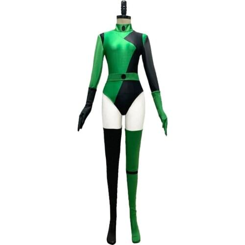 Cosplaydiy Anime Costume Shego Cosplay Green Suit Halloween Cosplay Jumpsuit Bodysuit Set For Women Girls