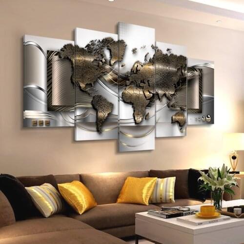 5 Pieces Modular Pictures Landscape Canvas Painting World Map Poster Abstract Print Large Wall Art Wall Pictures for Living Room