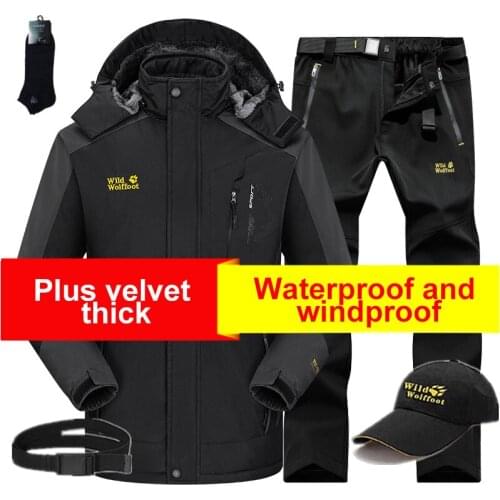 Mens outdoor Hiking jacket and pants ski suit winter camping waterproof windproof Thermal Fleece liner mountaineering clothing