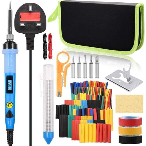 60W/80W Digital Soldering Iron kit, Adjustable Temperature, with 328pcs Heat Shrink Tubing, Insulating Tape, Welding iron tools