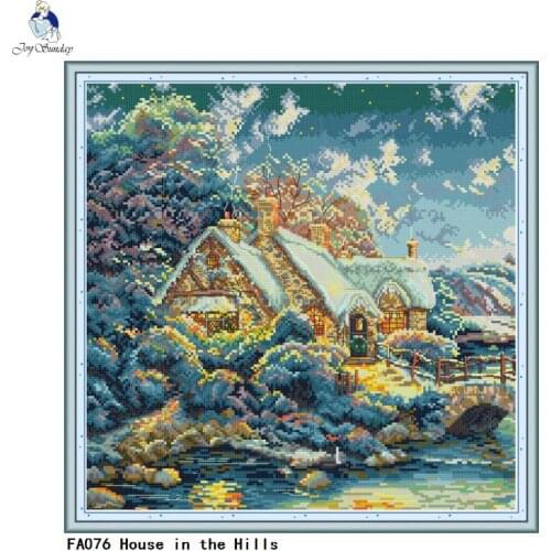 House in the Hills Cross Stitch kits 14ct Counted Printed Canvas 11ct Fabric Embroidery DIY Handmade Needlework Crafts