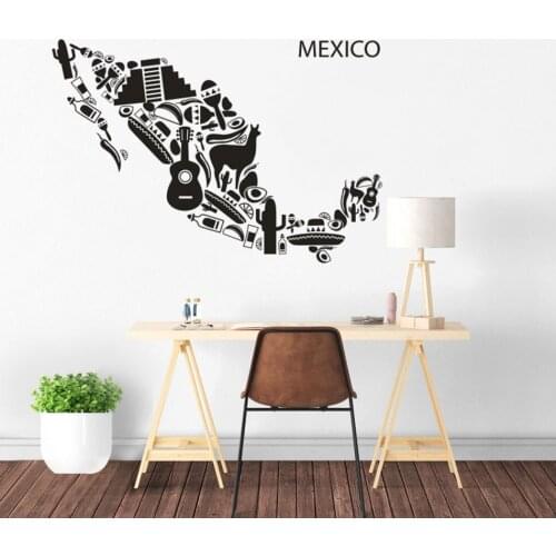 Mexico Elemants Map Wall Sticker Mexican Culture Wall Poster Home Decor Mexico Map Design Wall Art Decals Wall Poster AZ314
