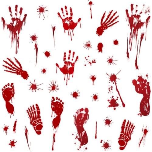 Halloween Wall Stickers Horror Bloody Hands and Blood Footprints Stickers Restaurant Mall Halloween Decoration Glass Stickers