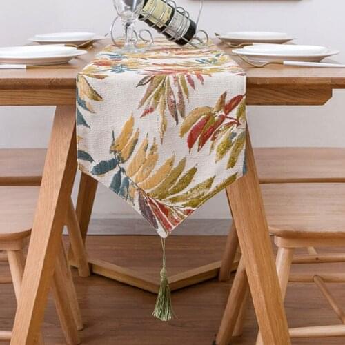 Leaf Jacquard Table Runner American Country Fabric Table Decoration Tassel Pendant Sharp Corner Table Runner