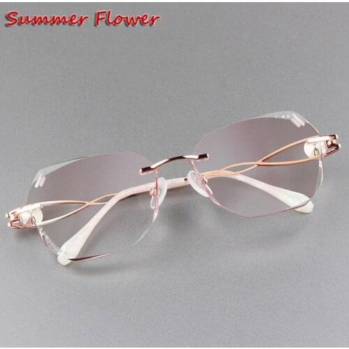 Chashma Optical Glasses Rimless Titanium Light Spectacles Fashion Eyeglasses Frame for Women Diamond Trimmed Stones Crystal