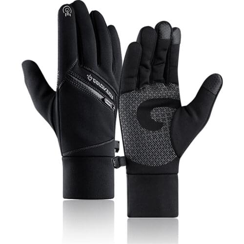 Fashion Warm Gloves For Men Autumn Winter Outdoor Anti-slip Touch Screen Cycling Gloves Ski Waterproof Zipper Pocket Male Gloves