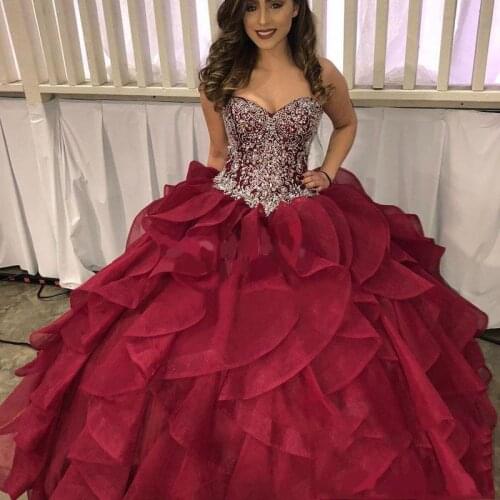 Strapless 16 Princess Quinceanera Dresses 2020 Burgundy Luxury Birthday Party Dress Crystals Rhinestones Plus Size Prom dress