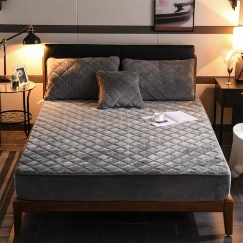 Multi-Size Plush Thicken Washable Quilted Mattress Cover Warm Soft Crystal Velvet Air-Permeable Pad Not Including Pillowcase
