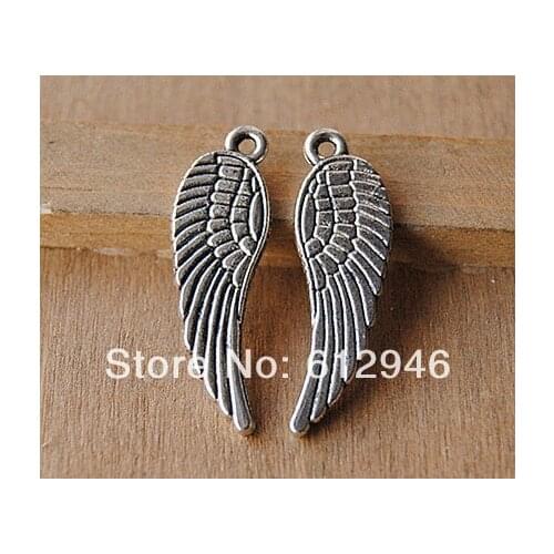 30 pcs Metal Silver Color Mini Angel Wing Charms Pendants Jewelry Making 31x10mm A337