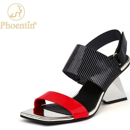 Women Sandals Genuine Leather Hig Quality Fashion Elegant Strange style Summer Buckle Strap Shose Lady Office high heels FT1493