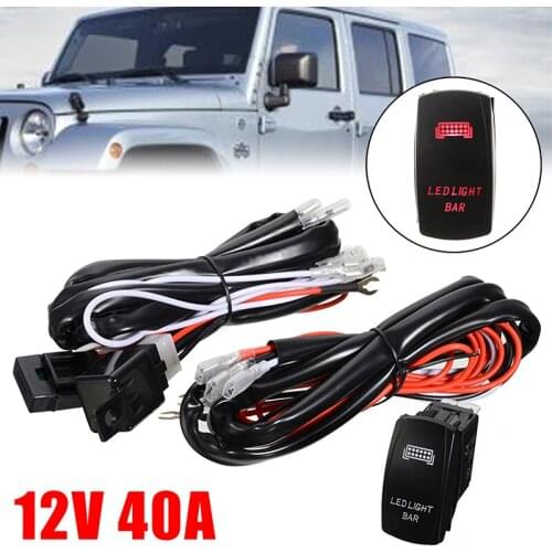 Universal 1pc 12V 40A 500W LED Light Bar Wiring Harness Rocker Switch Kits Relay Working Lamp Group Accessories