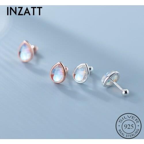 INZATT Real 925 Sterling Silver Crystal Water Drop Stud Earrings For Fashion Women Cute Fine Jewelry Minimalist Accessories
