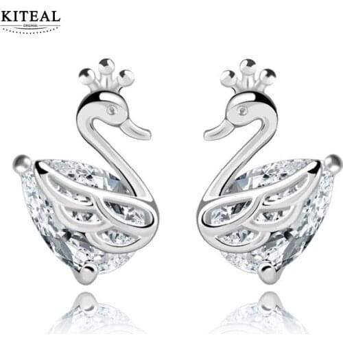 KITEAL Fashion New Brand Design Luxurio female earings Sparkling swan cz crystal zircon crown earrings Costume Jewellery