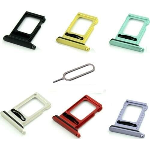10Pcs/lot For Apple iphone 11 Dual SIM Card Tray Sim Card Holder With Free Eject Pin Silver Grey Red Yellow Green Purple Color