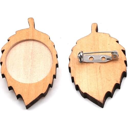 10pcs/lot leaf fit 25mm Round Brooch Base Cabochon Blanks Trays with Brooch stainless steel Pins Cameo Cabochon Base Setting