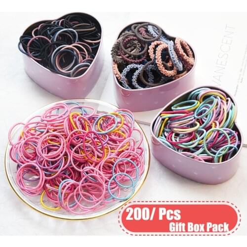 200pcs/Gift Box 3 cm Hair Accessories Girls Rubber Bands Scrunchy Kids Baby hair ties for girls Elastic Hair Bands