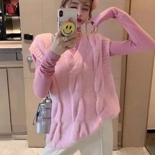 2021 Fashion Temperament New Knitted Vest Sleeveless V-neck Twist Striped Sweater Western Style Pullover Casual Top