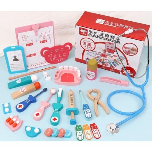 23Pcs Children Pretend Play Toys Wooden Role-play Doctor Medicine Cabinet for Boys Girls Playing Birthday Gift Set 2019