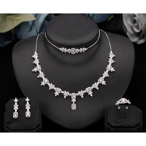 Newly design 4PCS CZ Jewelry Set Exquisite Cubic Zircon Earrings Necklace Bracelet Ring For Women Wedding Party Accessories Gift