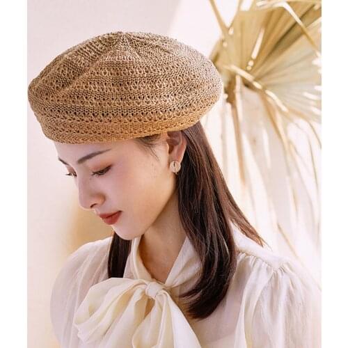 2021 Summer Beret Hats For Women Flat Cap Knit Hollow lace beret Hats Lady Girl Berets Hat Bone Female Tocas Painter Hat sun cap