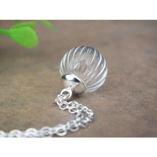 Free ship!! 16mm Pumpkin stripe ball shape glass globe pendant/silver plated cap/ with chain /glass vial jewelry necklace