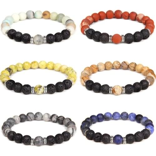 Natural Lava Stone Bracelet Healing Balance Matte Amazonite Beads Charm Bracelets Yoga Energy Bracelet Jewelry for Women Men