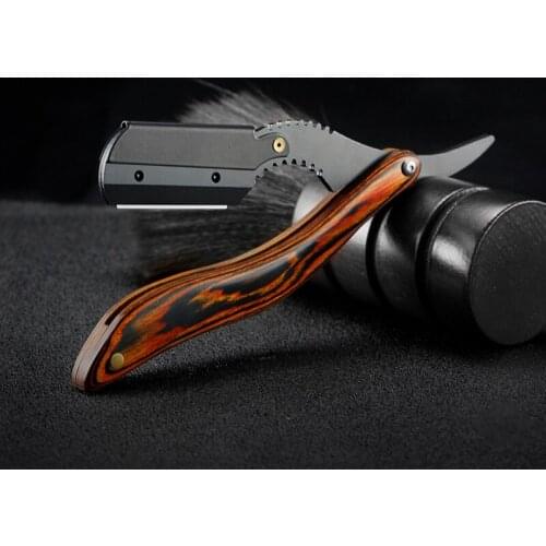 1pcs senior wood handle blade shaving razors professional barber shaver eyebrow razor mens replaceable blade razor hair knife