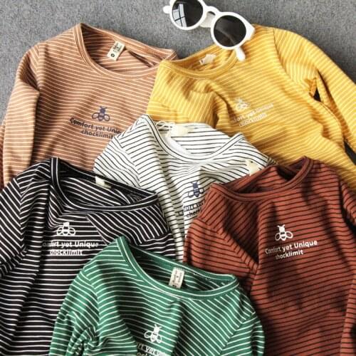Childrens Long Sleeve T-shirt Boys' Thin Pure Cotton Girls' Autumn Childrens Striped Top Baby Bottomed Shirt Childrens Wear