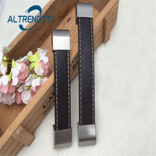 Furniture Drawer Handle Black Brown Leather Door Pull For Kitchen Wardrobe Cupboard Dresser Cabinet Closet Knob Nordic Hardware