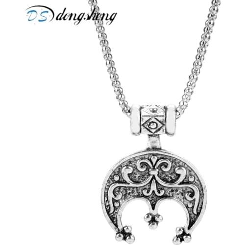 Dongsheng Vintage Viking Aegishjalmur Amulet Necklace Tricorn Lunula Protective Amulet Crescent Nordic Talisman Viking Necklaces