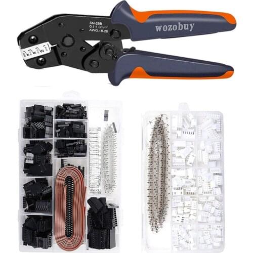 Dupont Crimper Plier Set with 1550PCS 2.54mm Connectors Crimp Pins Adaptor 760pcs 2.54mm JST-XH Terminalsfor AWG 24-18(0.1-1mm²)