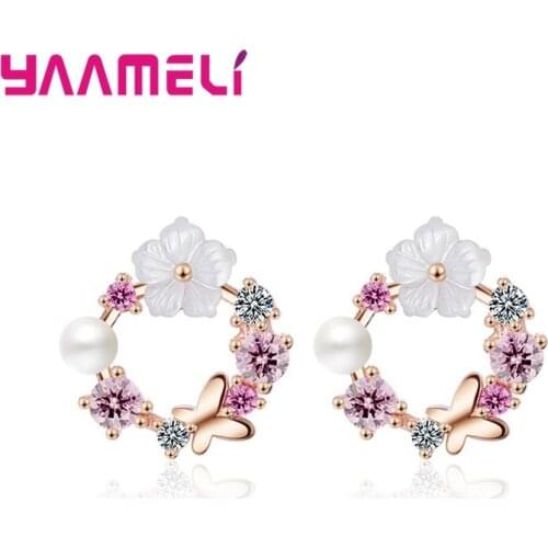 Elegant Flower Hoop Earrings Bijoux Sweety Colourful Petal 925 Silver Ear Circle Big Earrings Charm Brinco For Women