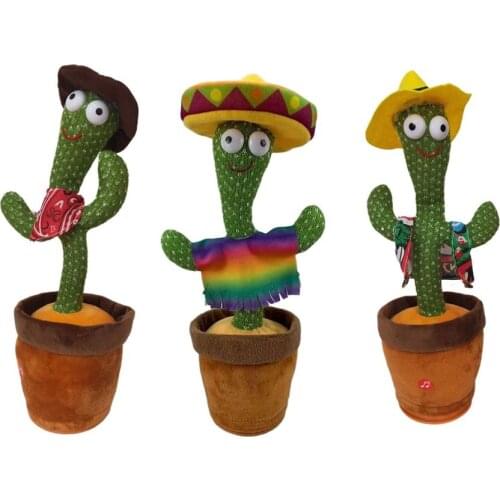 Electric LED Doll Singing Music Dancing Shake Light Up Cactus Shape Plush Toy Dance Plant Learning Toy Gift Desk Decoration