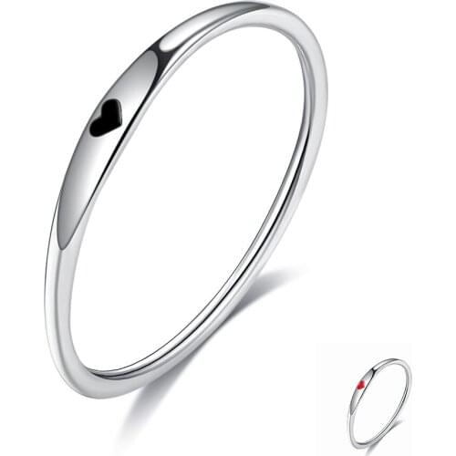 SILVERHOO 925 Sterling Silver Round Finger Ring Romantic Simple Epoxy Heart Rings For Women Engagement Fine Jewelry New Arrival