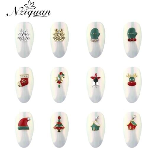 Hot promotion NZIQUAN 10pcs one pack of Christmas exquisite suit series 3D nail art decoration stickers multi-shape DIY nail art