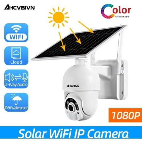 2MP Solar Panel Battery WIFI IP PTZ Camera Two Way Audio Color Night Wireless Security Home Camera 10400mAh Rechargeable 1080P