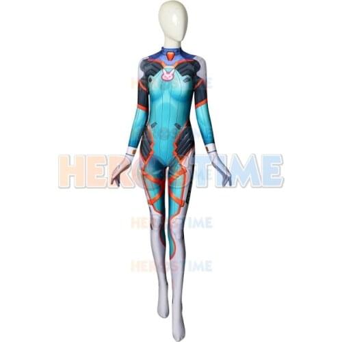 D.Va Tangerine Cosplay Costume Hana Song DVA Plugsuit Superhero Halloween Bodysuit Adults Kids Zentai Second Skin Suit