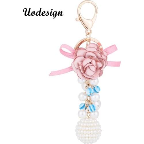 Creative lace Flower Pendant Key Chain Pearl Pendant Fashion Keychains Car Keyrings Accessories Women Bag Charm Trinket