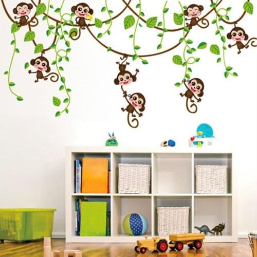 Cartoon Mini Vine Monkeys Wall Stickers PVC Wallpaper Baby Kids Room Home Bedroom Nursery Decoration Poster Decals