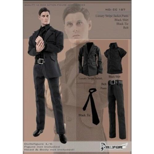CC187 1:6 Scale 12" Male Action Figure Black stripe Suit Set Model