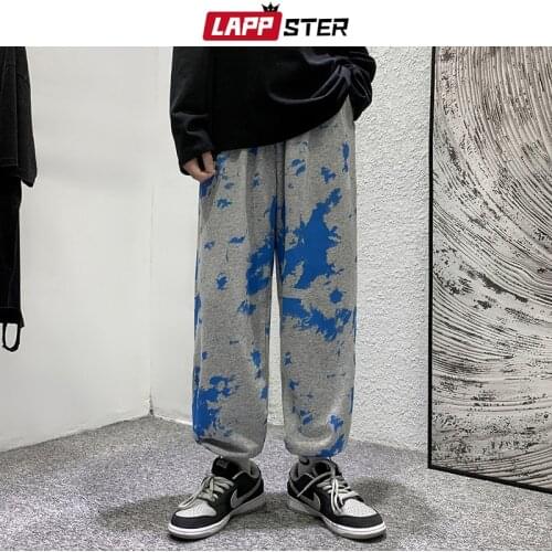 LAPPSTER Men Tie Dye Harajuku Baggy Sweatpants 2021 Mens Korean Fashion Oversized Vintage Joggers Pants Male Casual Sweat Jogger