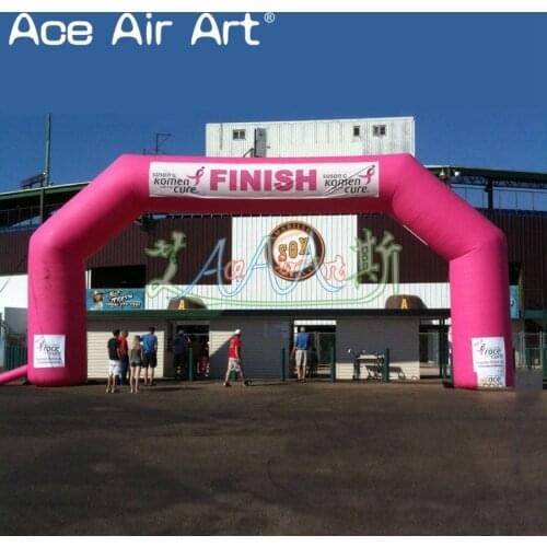 Free design pink White inflatable arch,start finish line with logo for breast cancer event and sport race