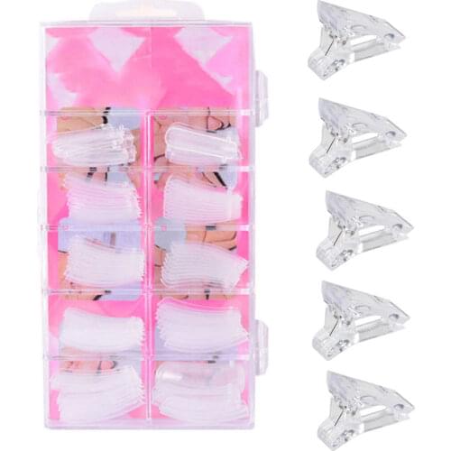 100pcs/box Fake Nail Tips For Polygels Extension Builder Nail Form With 5pcs Clips Holder Nail Art Tools Set Transparent