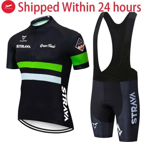 2021 new black STRAVA Pro Bicycle Team Short Sleeve Maillot Ciclismo Mens Cycling Jersey Summer breathable Cycling Clothing Set