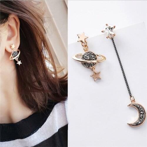 New Design Asymmetric Earrings For Women Trendy Bijoux Rhinestone Moon Star Planet Pendientes Hot Christmas Gifts