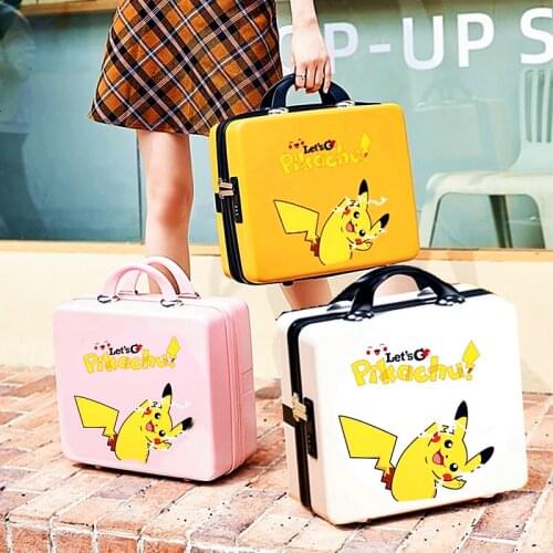 New 16inch Pokemon Pikachu portable suitcase Pikachu Figures Children travel storage Bag Girls Women Cosmetic Bag Toys Gifts
