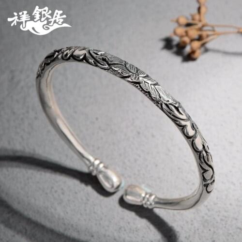 The original S999 manual fine silver silver peony silver bracelet under water head openings on restoring ancient ways